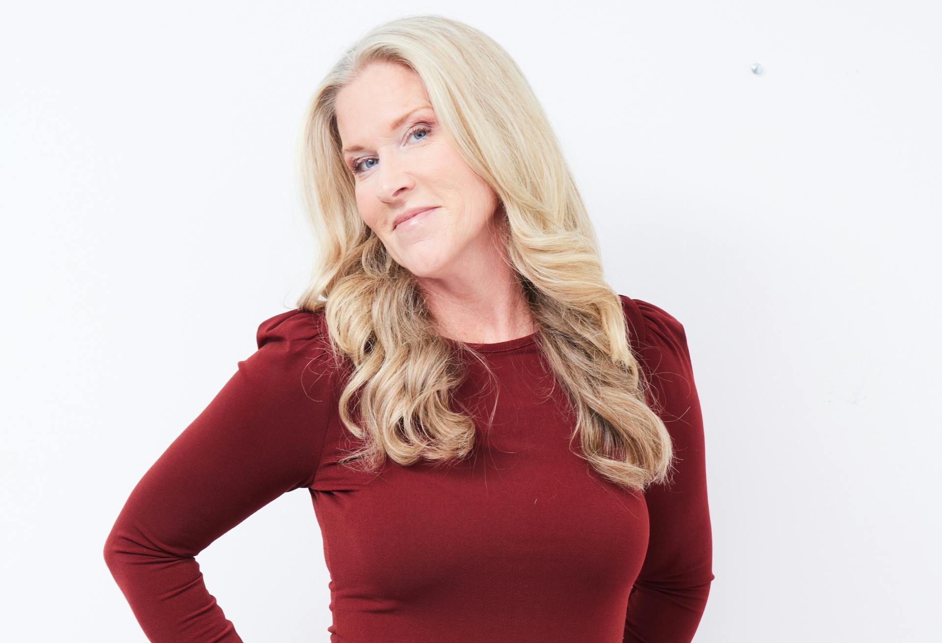 Woman with Blonde Hair and a Red Shirt