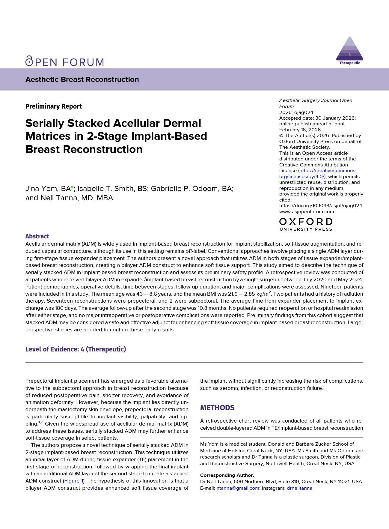 Serially Stacked Acellular Dermal Matrices in 2-Stage Implant-Based Breast Reconstruction