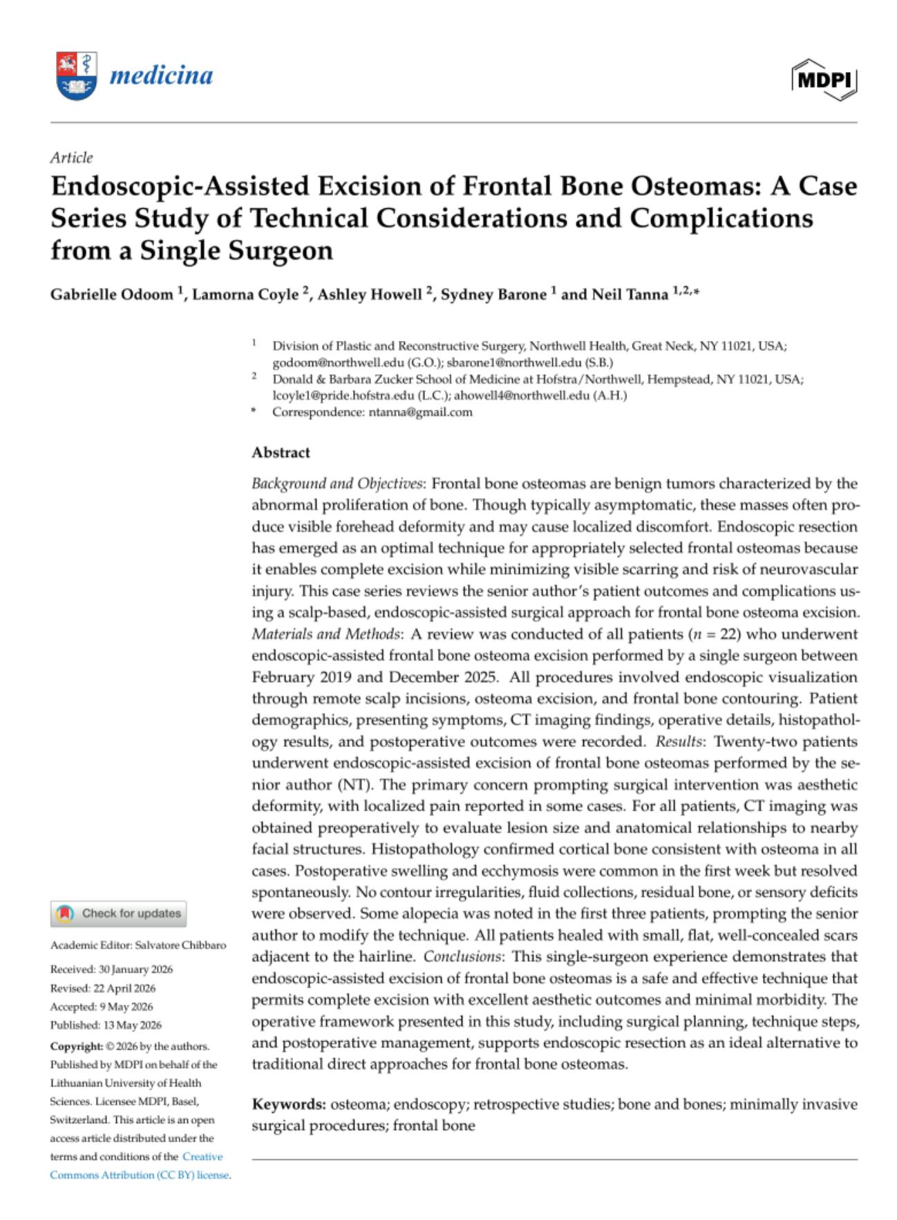 Endoscopic-Assisted Excision of Frontal Bone Osteomas: A Case Series Study of Technical Considerations and Complications from a Single Surgeon