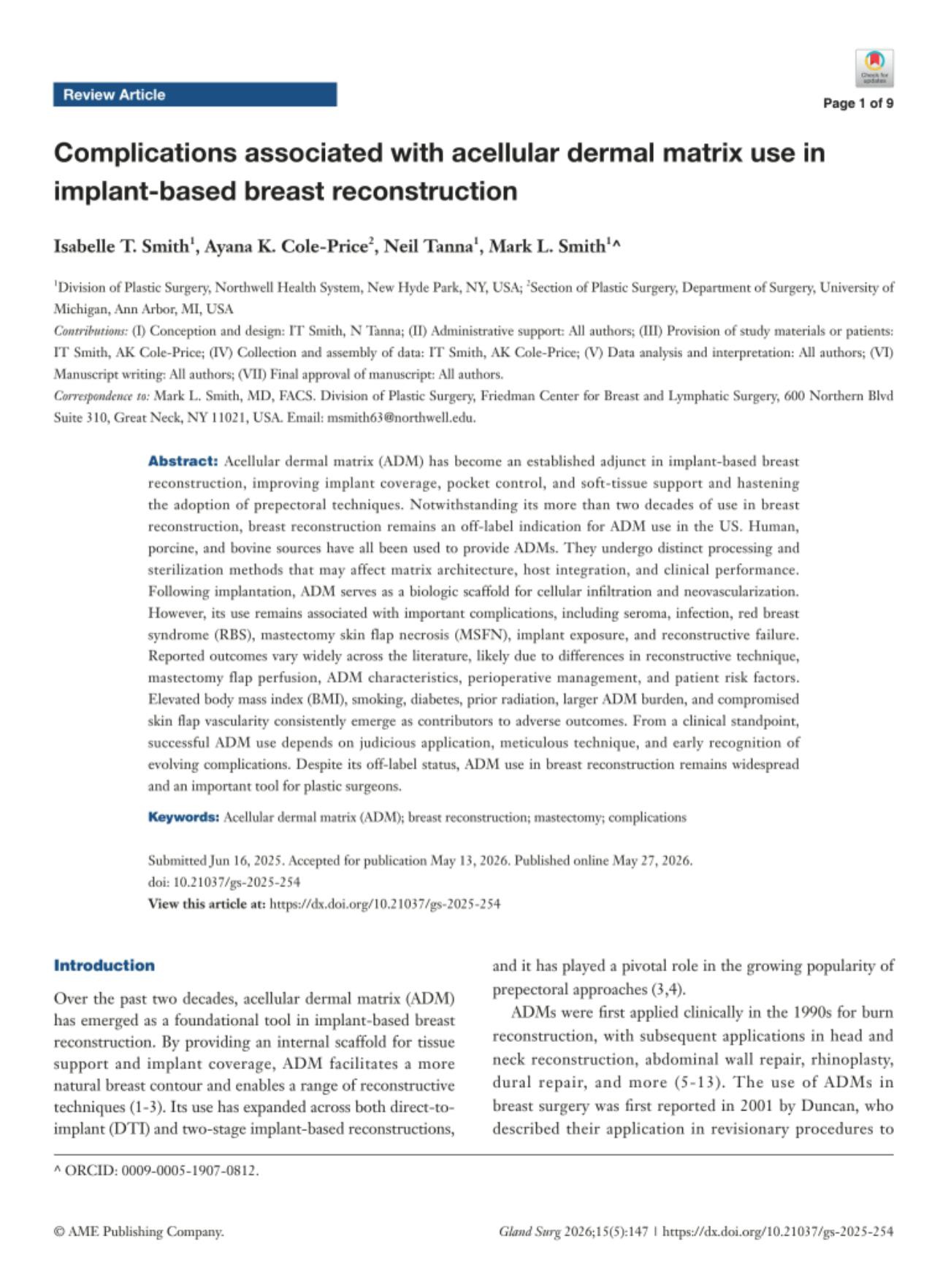 Complications Associated With Acellular Dermal Matrix Use in Implant-Based Breast Reconstruction