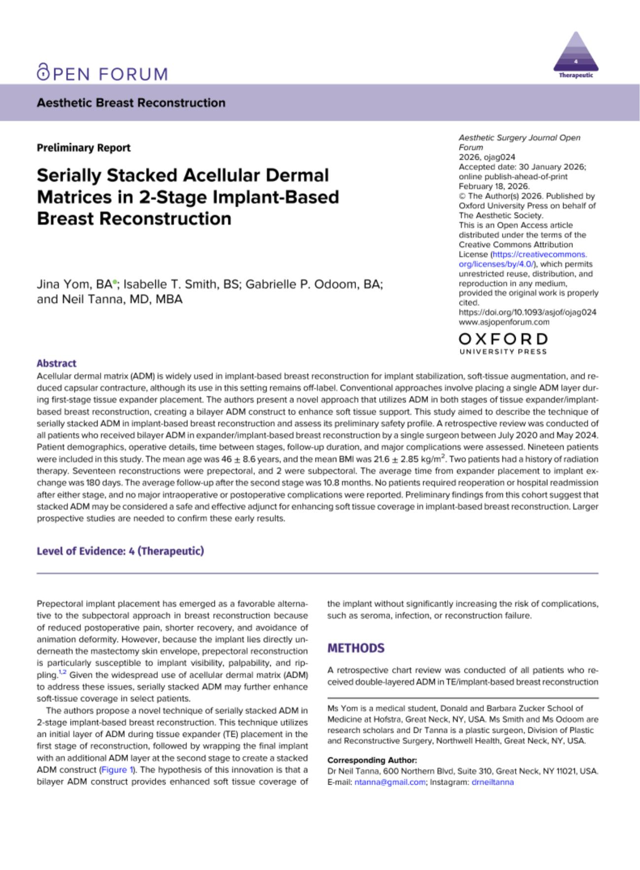 Serially Stacked Acellular Dermal Matrices in 2-Stage Implant-Based Breast Reconstruction