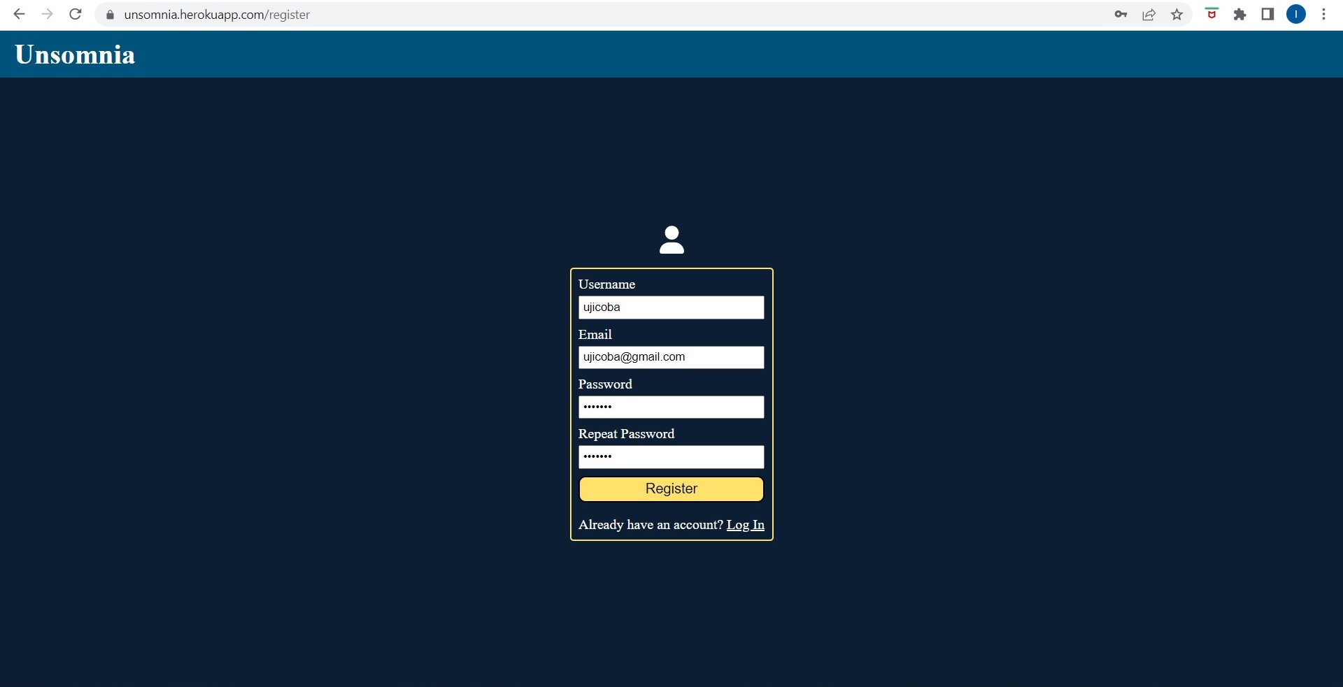 Unsomnia - Sign In Screen