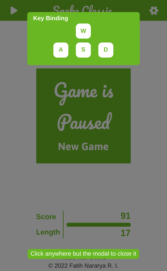 The binding settings for the game is opened in the form of a modal overlay that contain the binding settings. The game is paused in the background as a result.