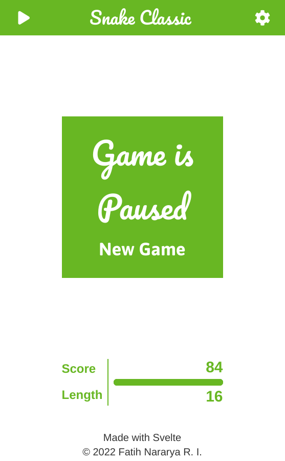 The game is being paused, causing the canvas at the center to be covered with the text "game is paused" and a button to start a new game.