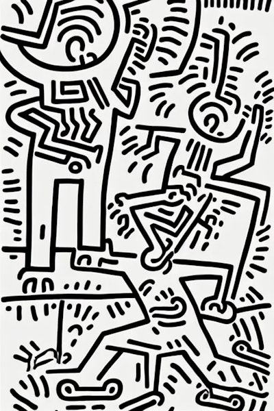 AI art - 'A couple skiing, in the style of Keith Haring'
