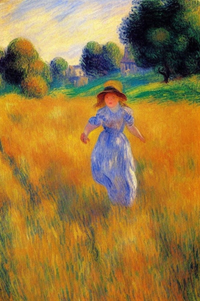 AI art - 'Child running through wheat fields on a summer day, impressionist style oil painting'