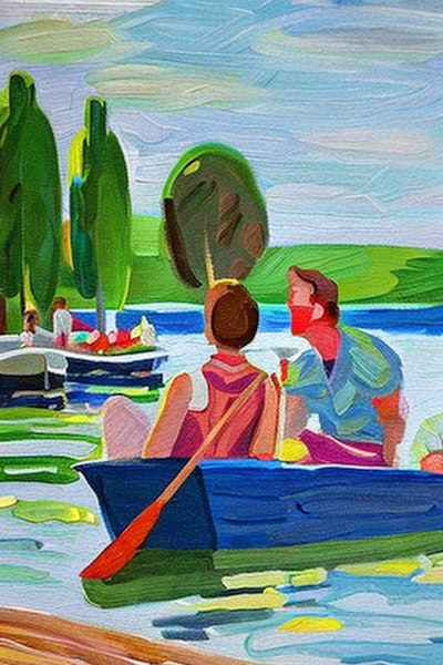 AI art - 'Friends having lunch on a boat in the style of Impressionism'