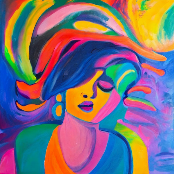 AI art - ‘A vibrant & joyful female portrait, bright & contrasting colours, & vivid colour combinations. Fauvist’