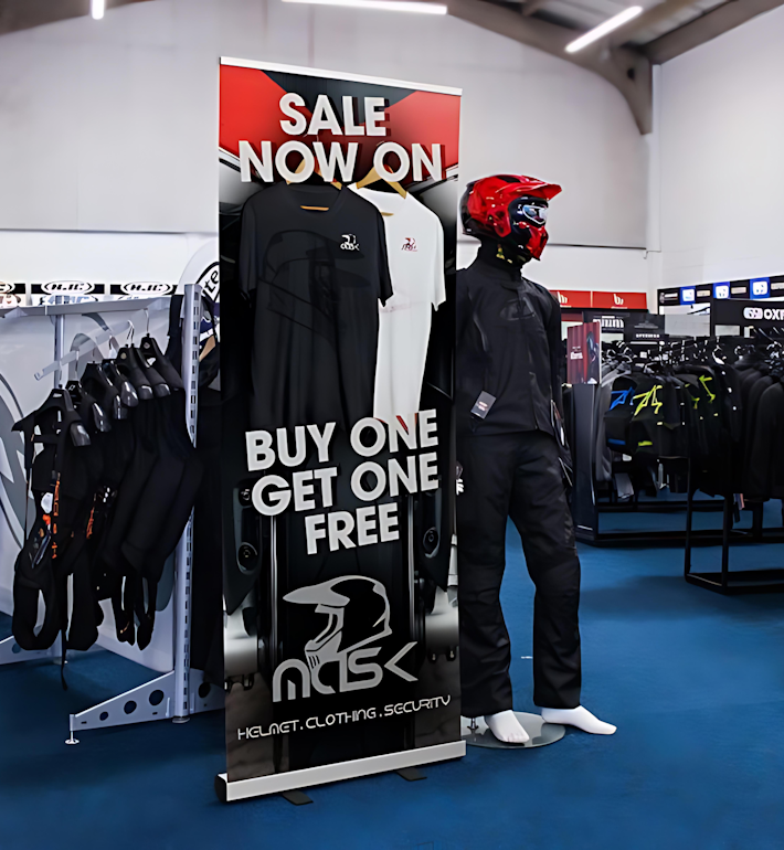 Swift Roller Banner 800mm in retail environment