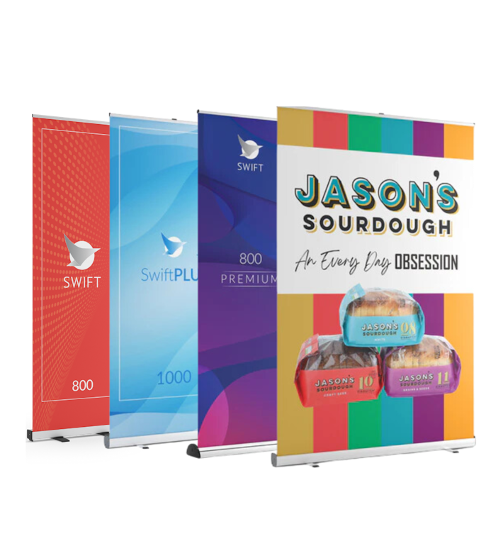 Our Swift Roller Banners, come in multiple different qualities & sizes to fit every need and budget