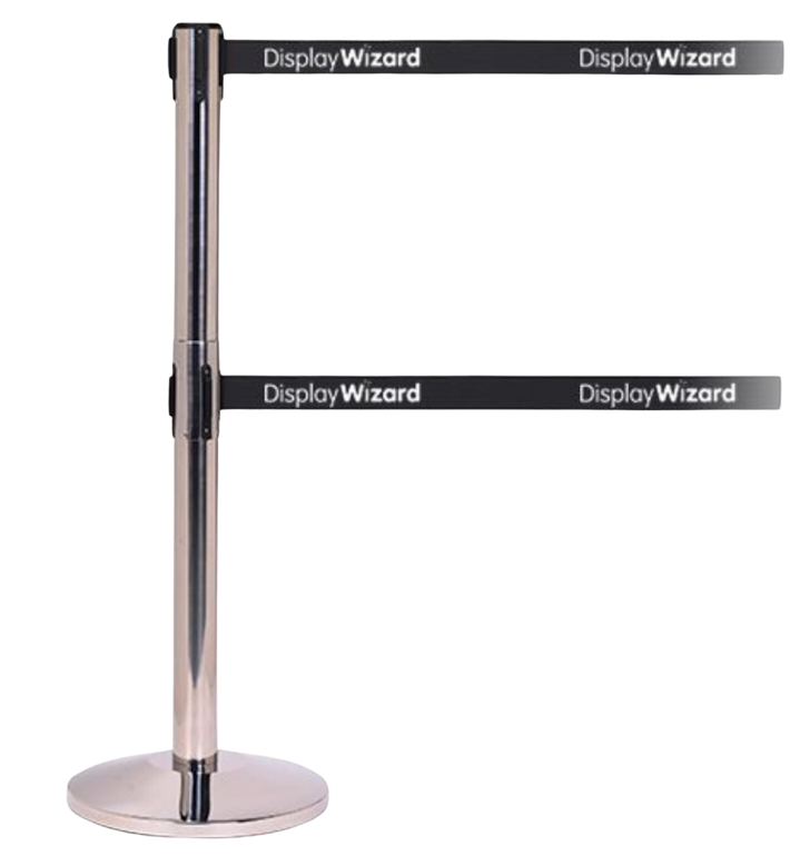 QueueMaster Twin Retractable Barriers - Custom Belt