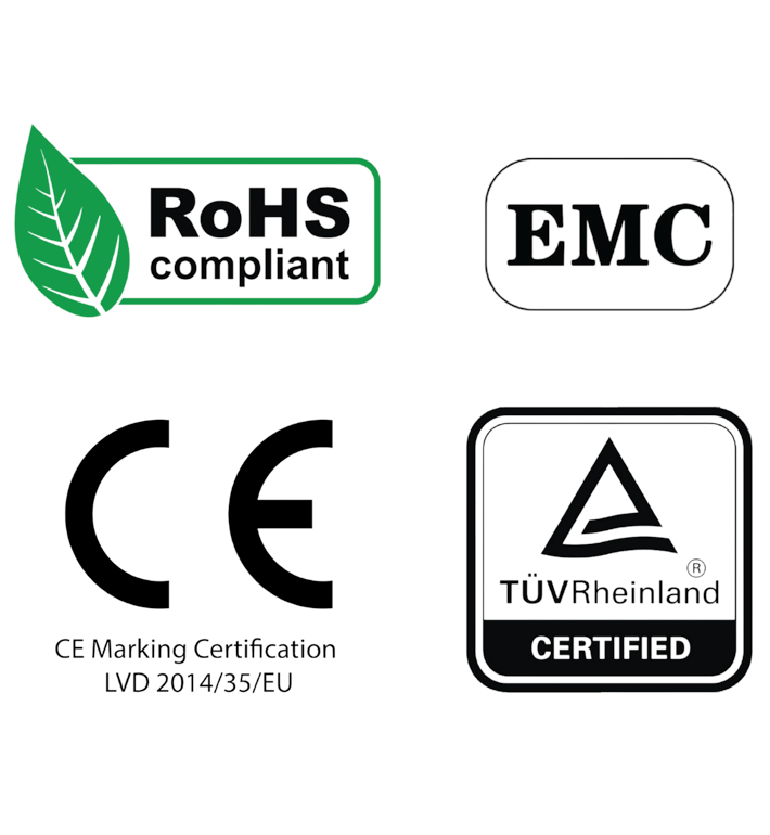 Certification Logos - ROHS, TUV, EMC, CE