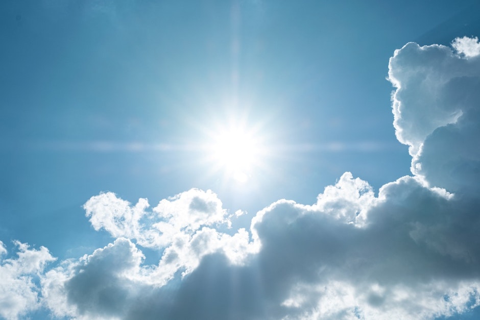 beautiful blue sky with bright sun light