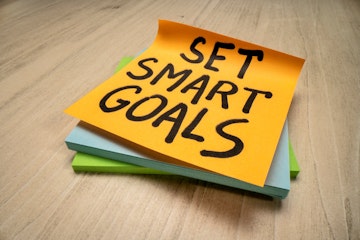 words set smart goals written on a yellow piece of sticky note
