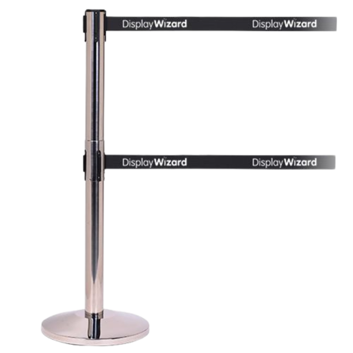 QueueMaster Twin Retractable Barriers - Custom Belt