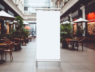 White blank roll up for mockup poster stands in shopping center
