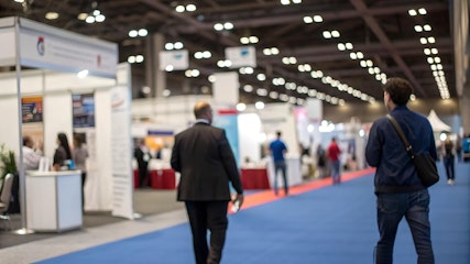 busy trade show with booths
