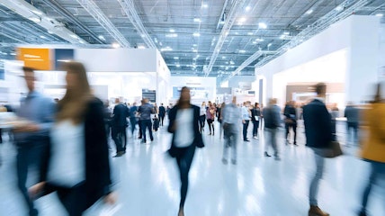 Blurred motion of people at a tradeshow