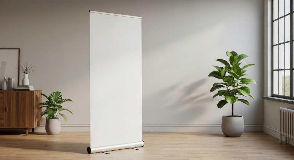 Blank Roll Up Banner Mockup in Modern Interior