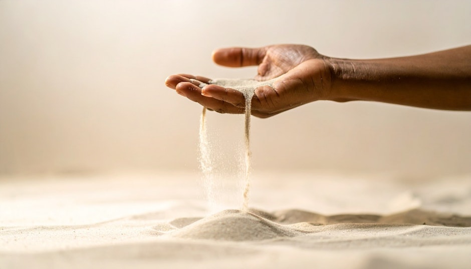Sand falling from hand on beach