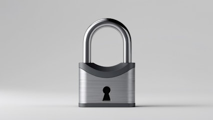 A sleek, modern padlock with a silver finish sits centered on a clean white background