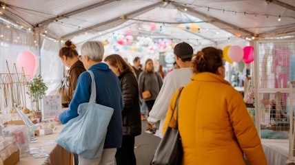 Vibrant market atmosphere filled with shoppers exploring