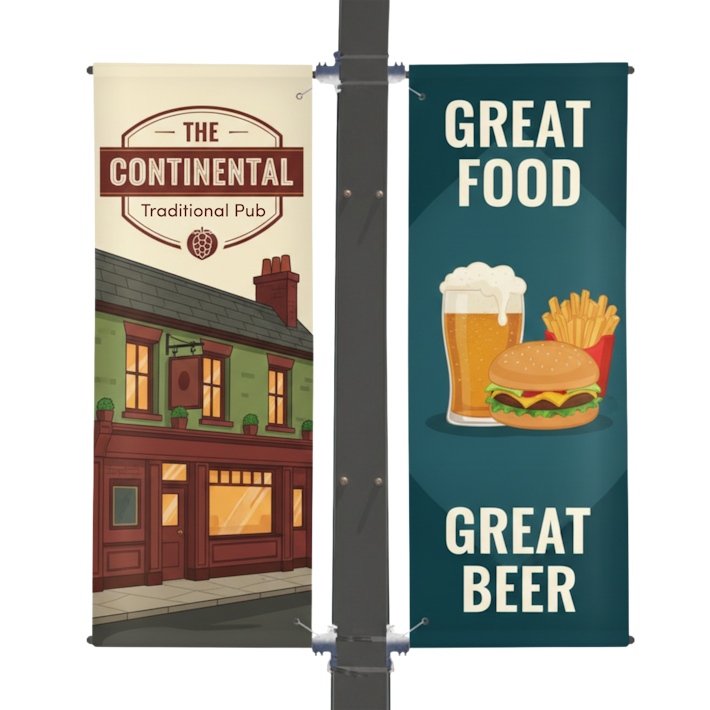 Mistral Twin Lamp Post Banner Close up