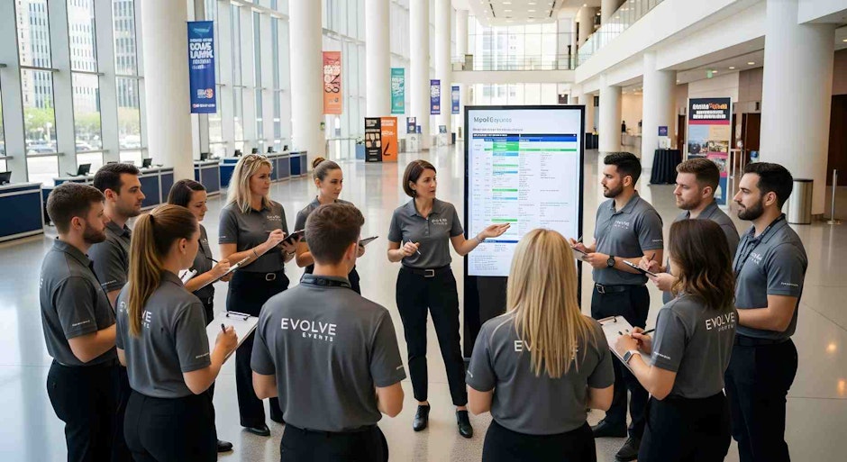 Event staff team getting a briefing