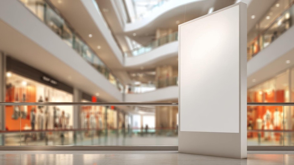 Blank Advertisement Signage Display in Modern Shopping Mall