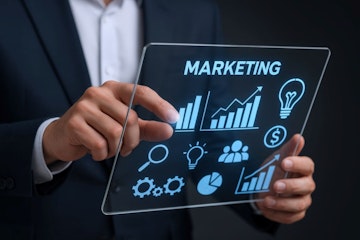 Digital Marketing Strategy Businessman Interacting with Virtual Interface for Growth Analytics