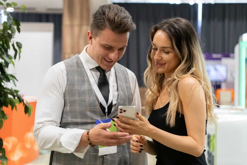 Professional Interaction at a Business Event Capturing Confidence and Engagement