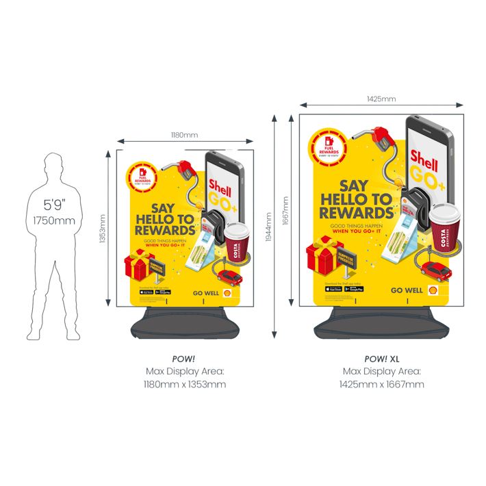 POW! Custom Shaped Forecourt Sign Height Comparison