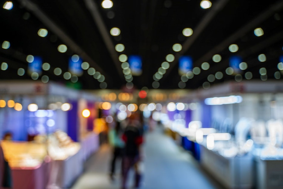 Blurred images of trade fairs in the big hall