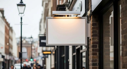 Search photos...  Blank Signage Mockup on Brick Building