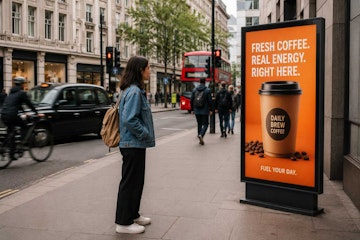 Urban hustle with fresh coffee ad