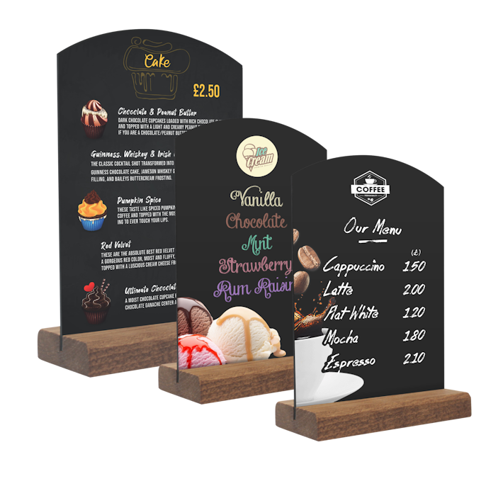 Counter top chalkboard displaying house specials on a wooden bar in a restaurant