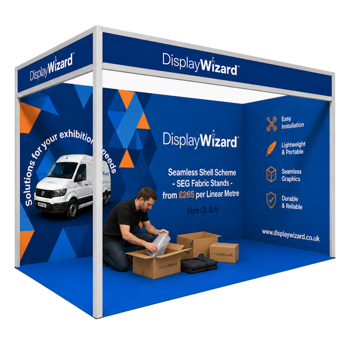 Shell Scheme with blue graphic wrapped around with man inside