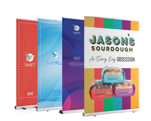 Four differing Roller Banners in a collection, ranging with different widths.