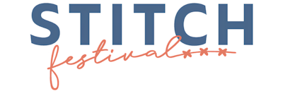 Stitch in blue bold words while festival is orange and joint up handwriting.