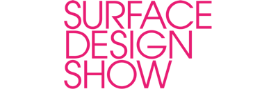 Surface Design Show written in pink bold text with each word listing downwards.