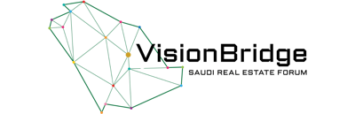 A network of Green lines meeting at colourful dots with the text Vision Bridge next to it in black.