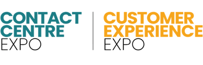 Contact Centre written in blue then separated by a black divider where Customer Experience Expo is written in yellow.