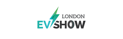 London EV Show logo featuring teal and dark grey lettering with a stylised lightning bolt above the words “EV Show.”