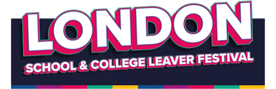 London School & College Leaver Festival logo in bold white and pink lettering on a dark navy background.