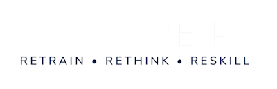 Retrain Expo logo with the tagline “Retrain • Rethink • Reskill” displayed inside a white arrow.