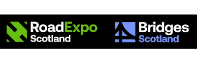 Road and Bridges Scotland Expo written on a black background next to small icons depicting a bridge and road.