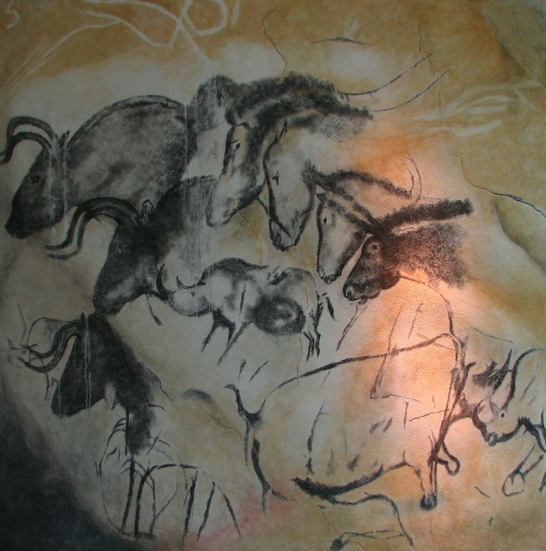 Museum replica of prehistoric animal paintings from Chauvet Cave, France