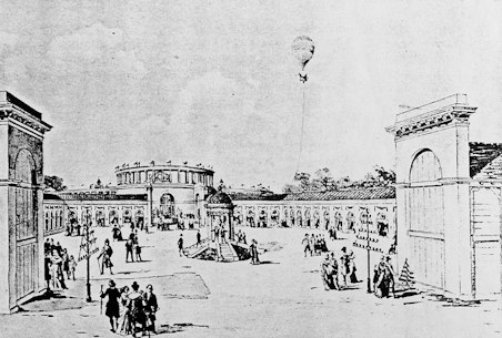 Grounds of the first French industrial products exhibition at the Champ de Mars in 1798