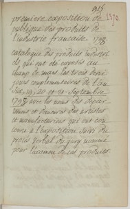 1798 manuscript transcription relating to the first public exhibition of French industrial products