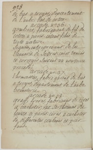 Historical manuscript page documenting the 1798 French industrial exhibition